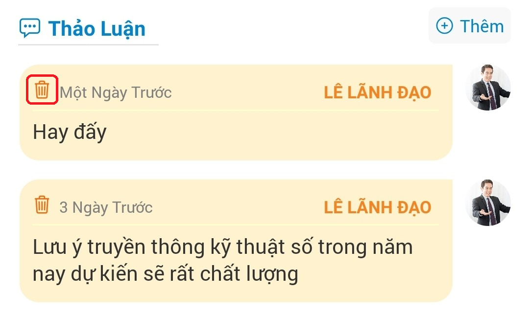 Xoa thao luan tren mobile app