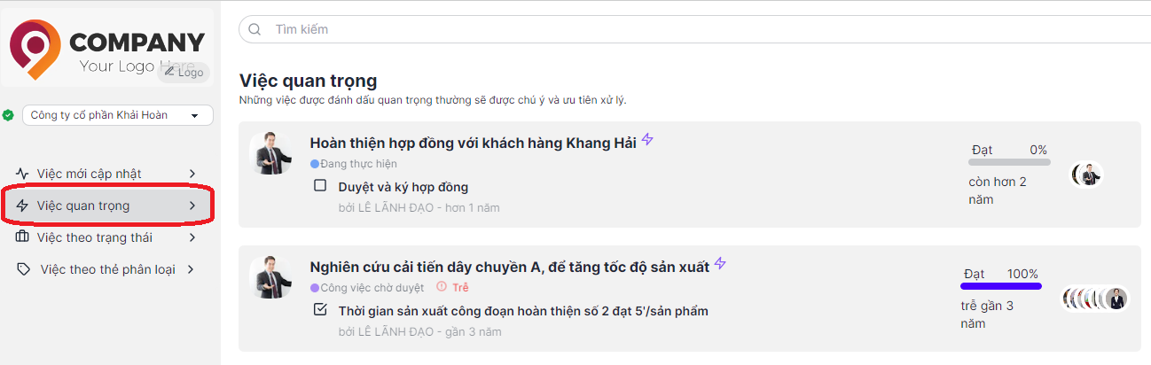 theo doi các cong viec quan trong