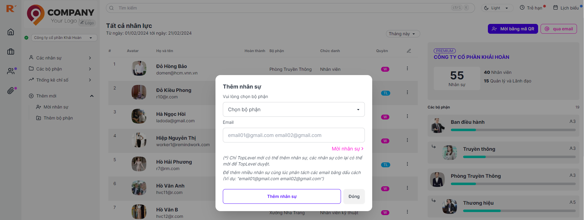 moi nhan su qua email