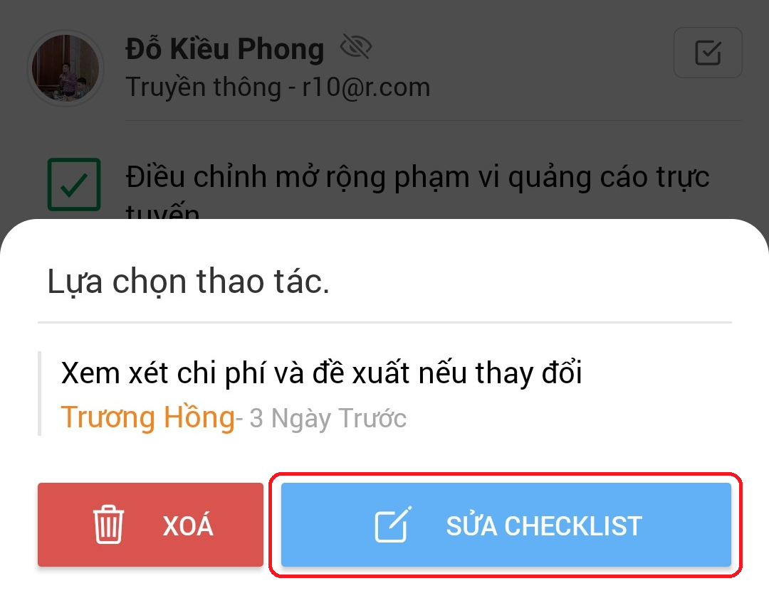 sua dau viec tren mobile app