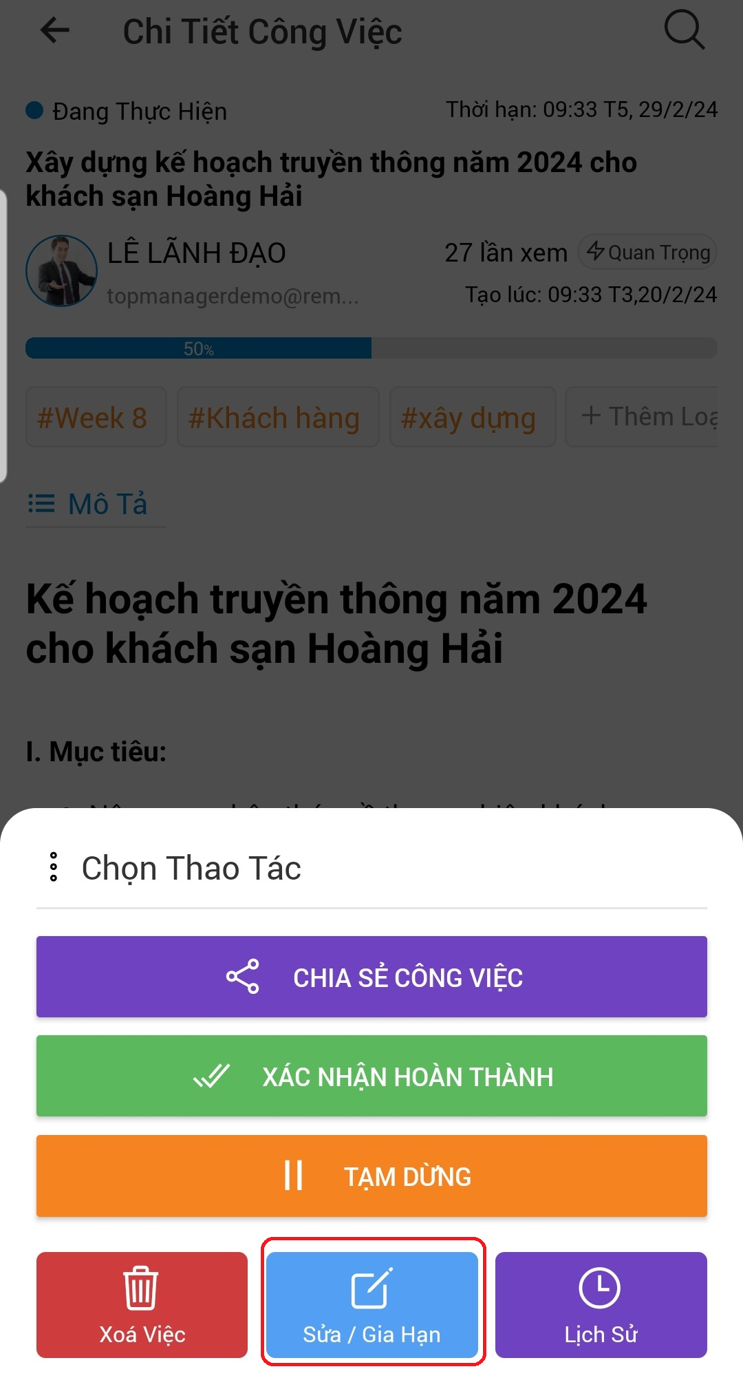 nut sua cong viec tren mobile app
