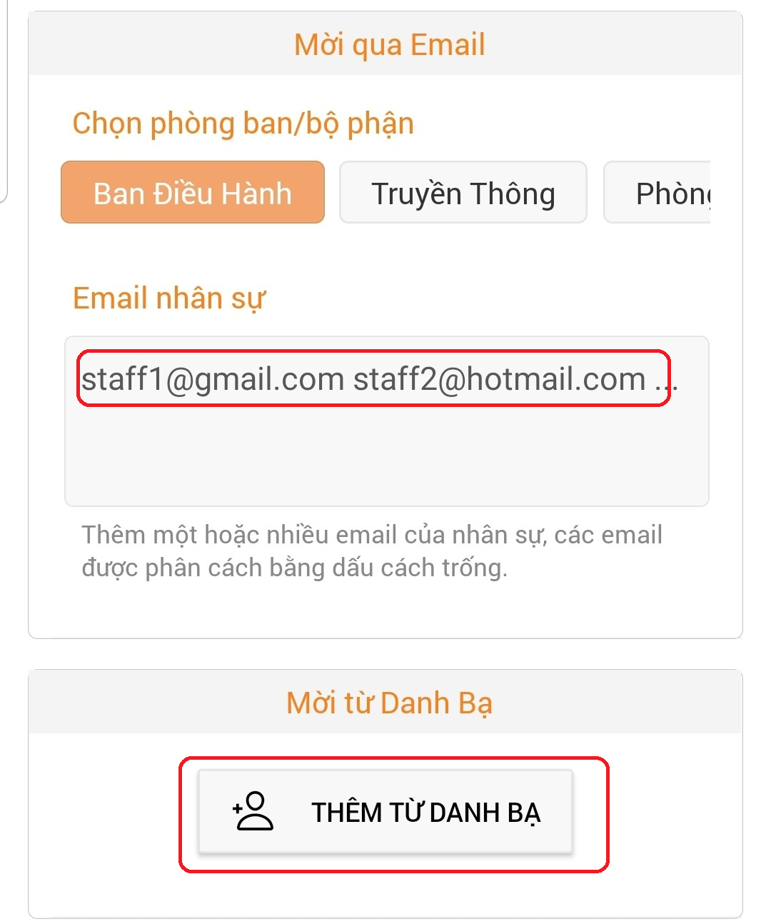 moi nhan su qua email tren mobile app