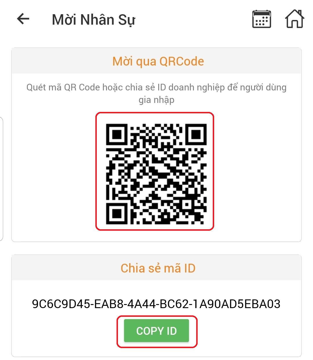 moi nhan su bang ma id, ma qr tren mobile app