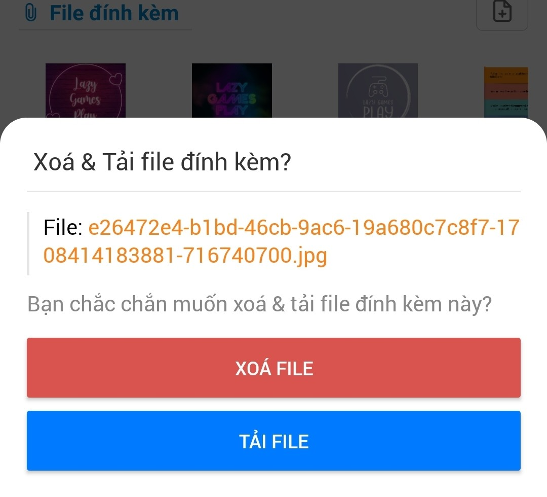 xoa tep dinh kem tren mobile app