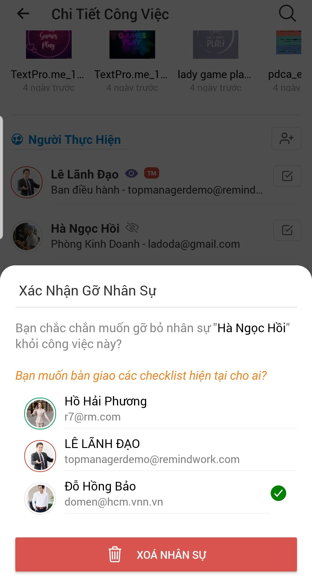 Go nguoi thuc hien tren mobile app