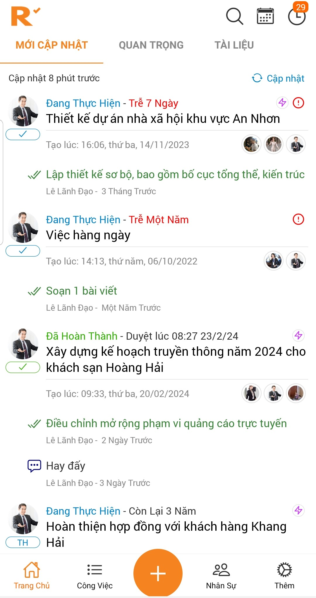 danh sach cong viec moi cap nhat tren mobile app